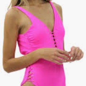 TiniBikini hot pink ribbed one piece. Size M